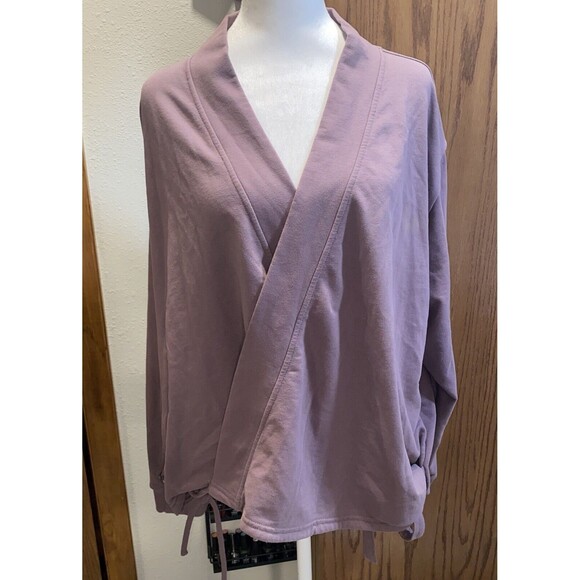 Athleta Top Women’s Size XL Purple Retroterry Wrap Comfy Long Sleeve Tie *read* - Picture 1 of 12